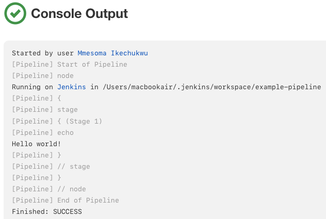 <strong>Console Output</strong> for the Pipeline