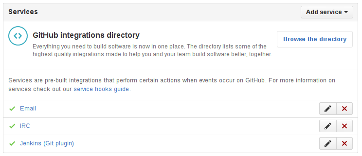 Jenkins in the GitHub WebHooks/Services view
