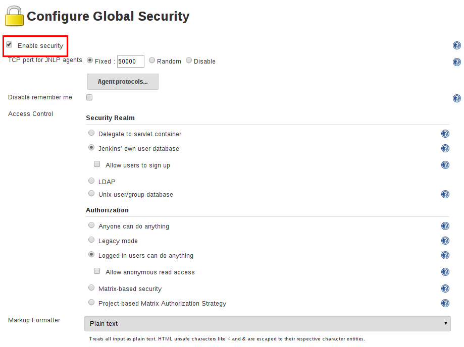 Configure Global Security - Enable Security