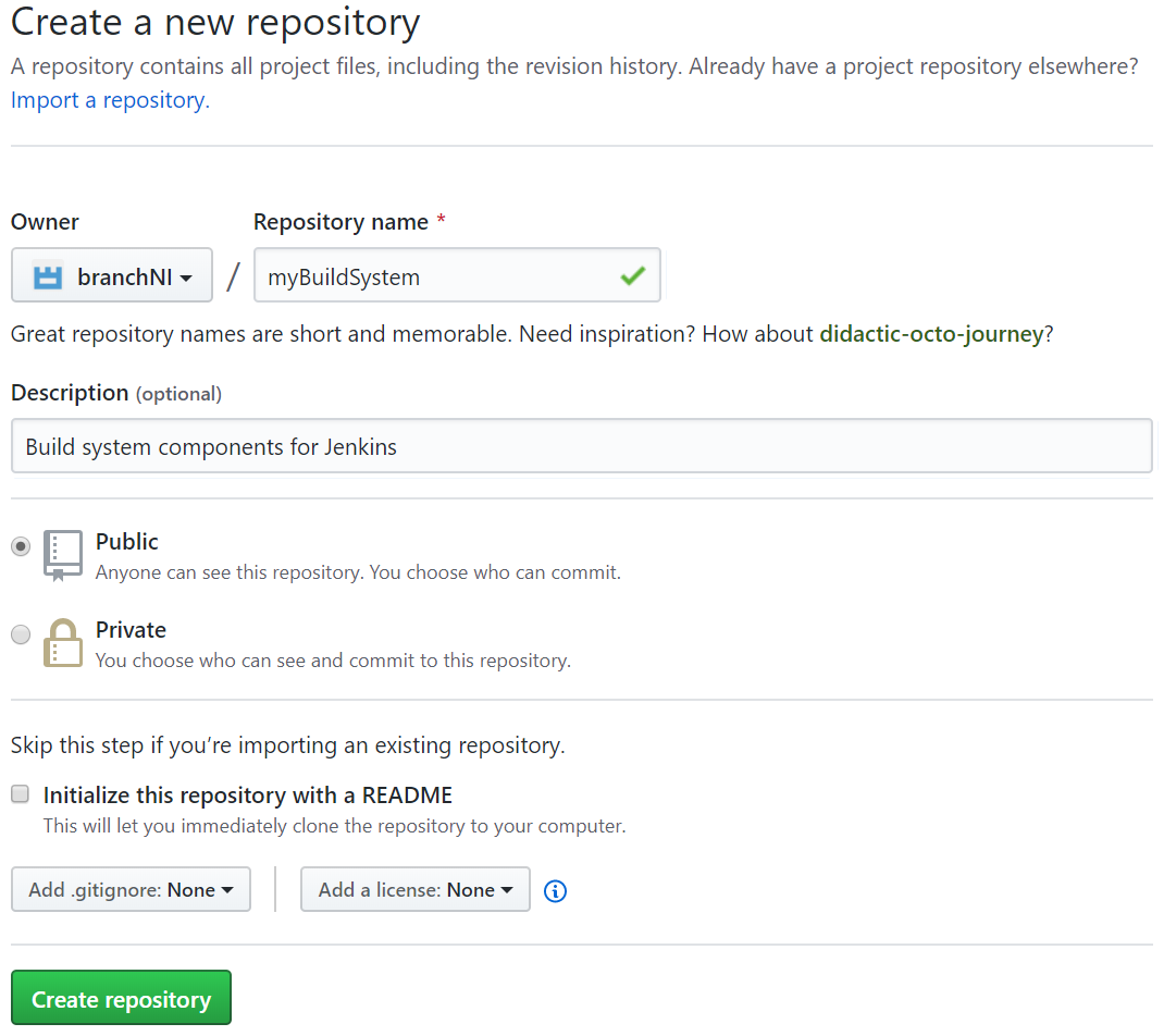 GitHub Create myBuildsystem Repo