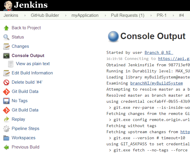 jenkins console output