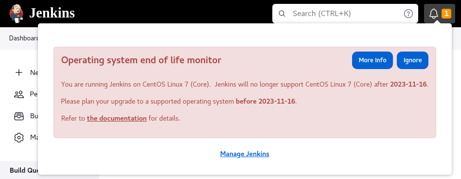 Operating system end of life warning