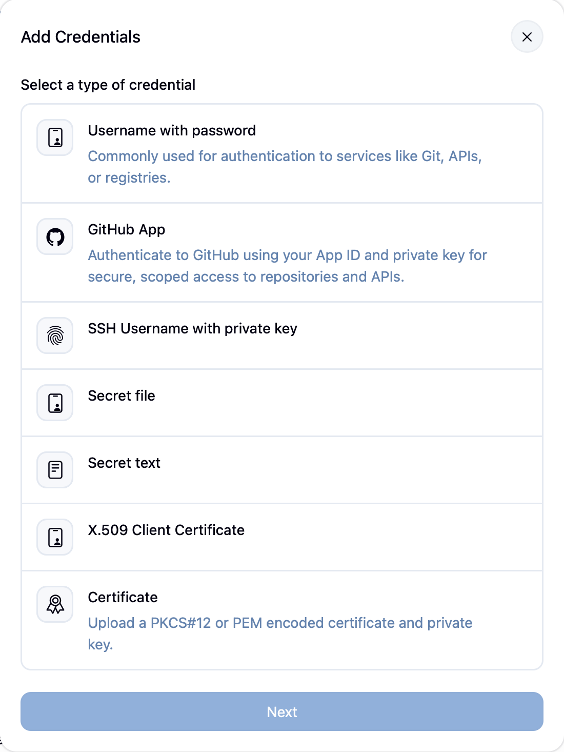 Add Credentials dialog