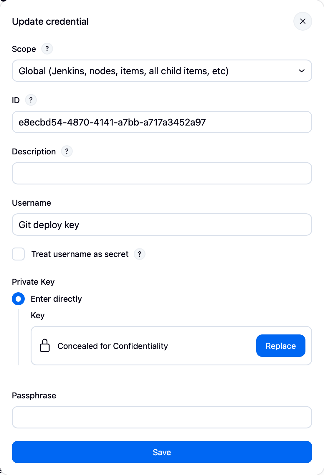 Update credential dialog