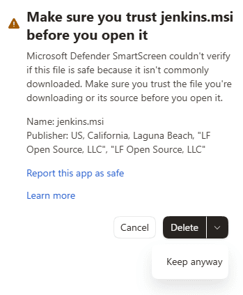 make sure you trust jenkins msi