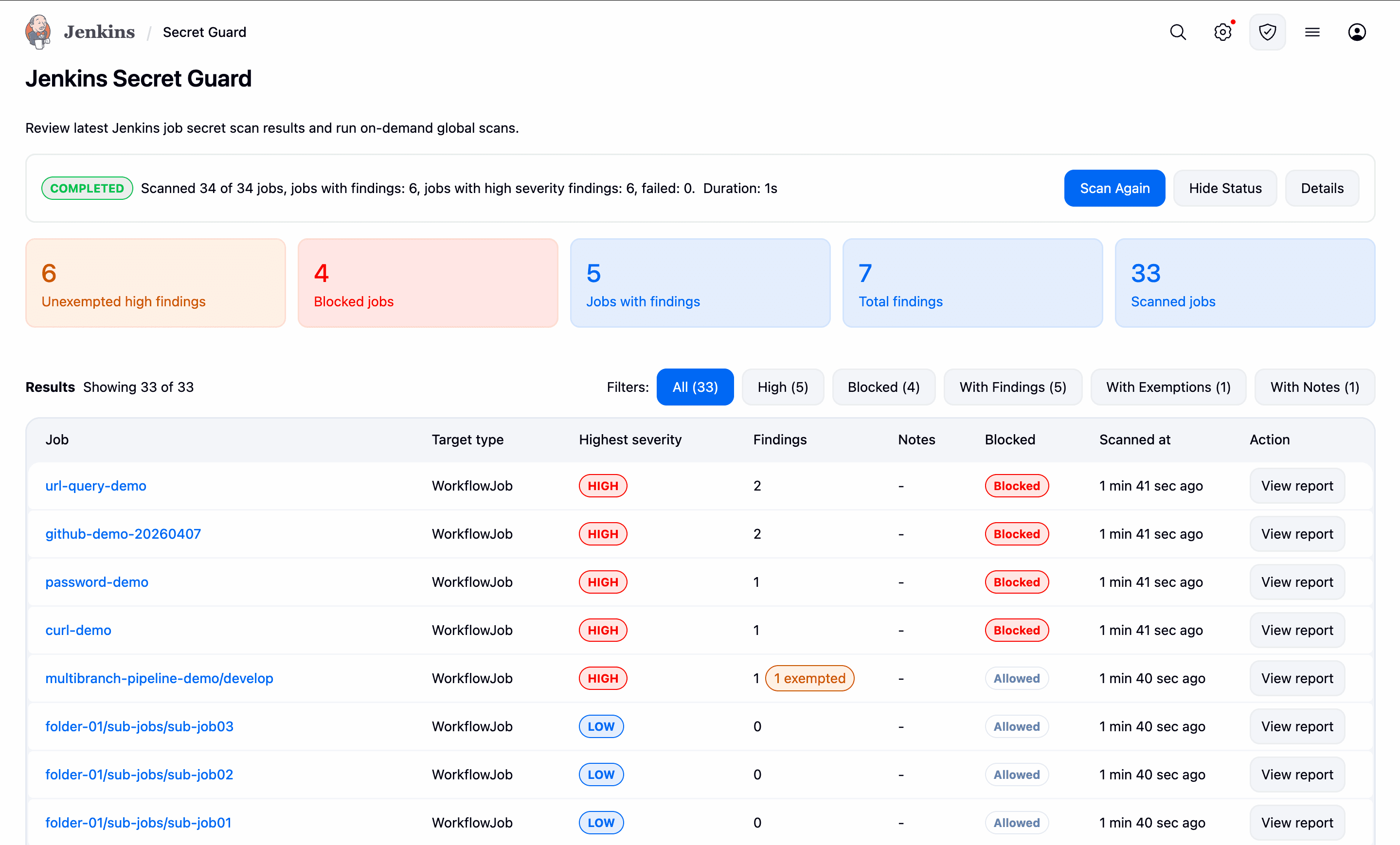 Secret Guard root action page
