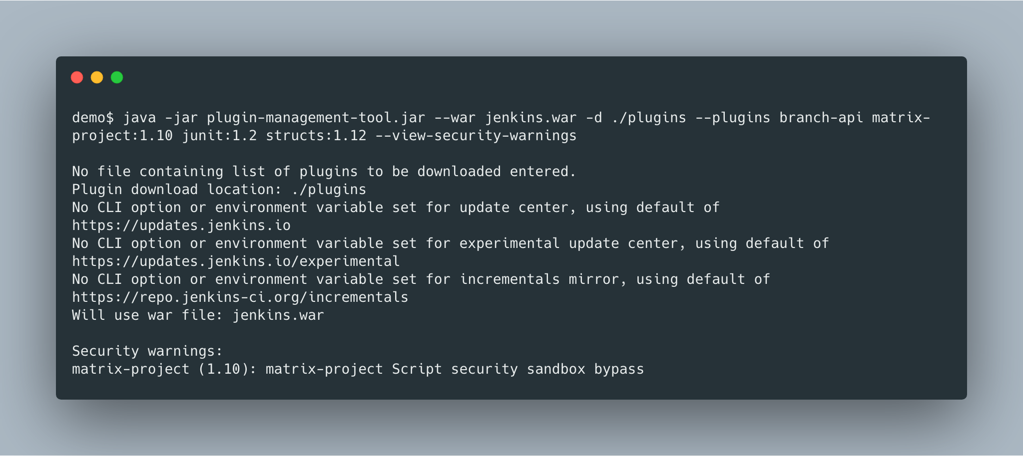 Security Warning CLI Option Example