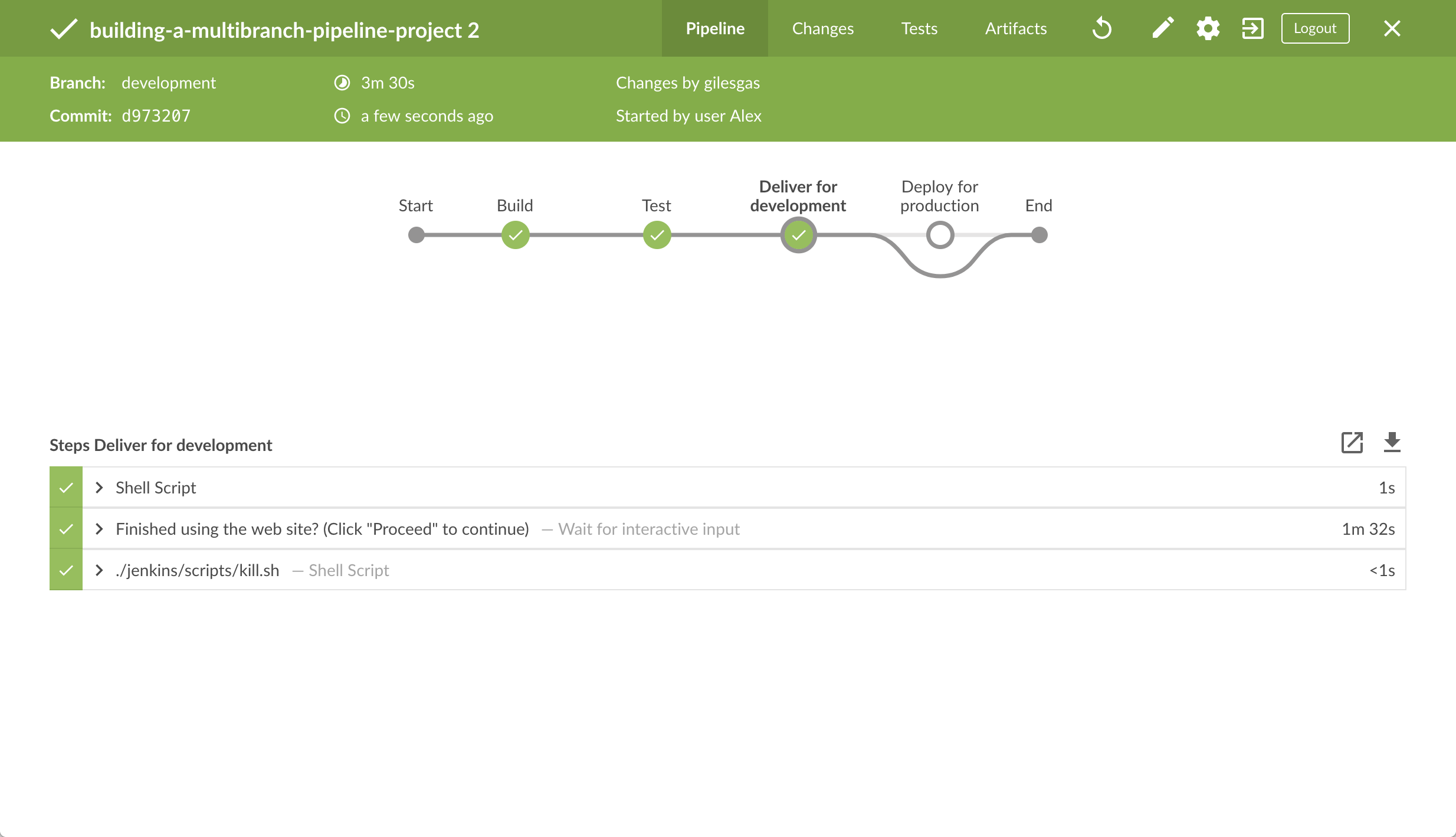 Complete Pipeline runs successfully on the <em>development</em> branch